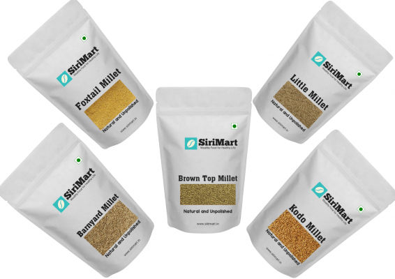SiriMart Organic Unpolished Millets - Siridhanya, 100% Natural, Dr. Khadar Wali Recommended, 5 Millet Combo Pack, 500gm Each