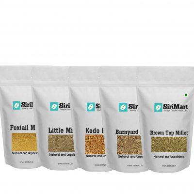 SiriMart Organic Unpolished Millets Combo pack of 5 - All 5 Positive Millets 2kg each | 10kg